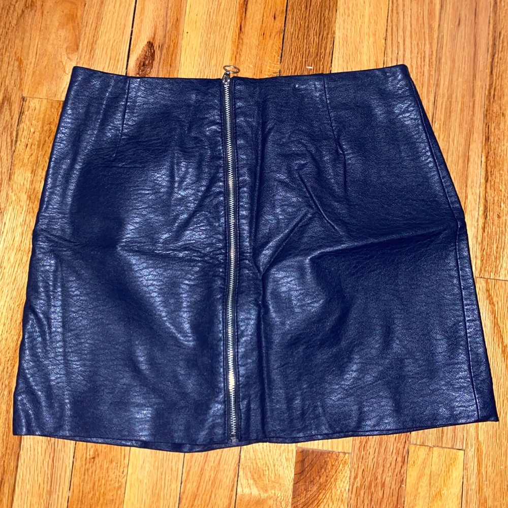 Navy Blue Leather Skirt